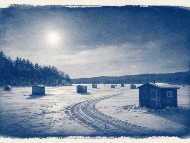 Huts on a frozen lake